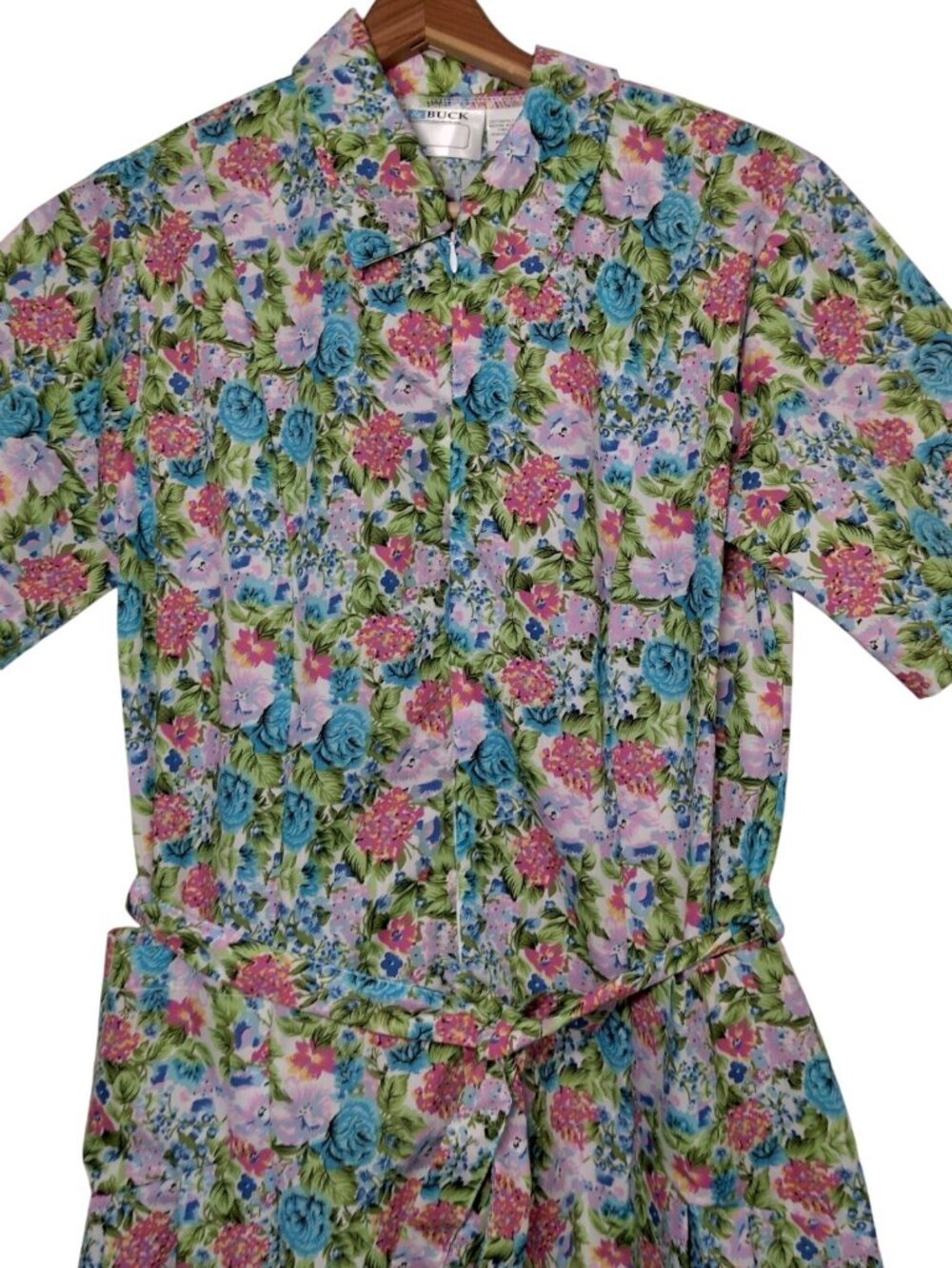 Buck & Buck House Dress Small Floral Pleated Zip Front Short Sleeve Granny - Picture 1 of 16